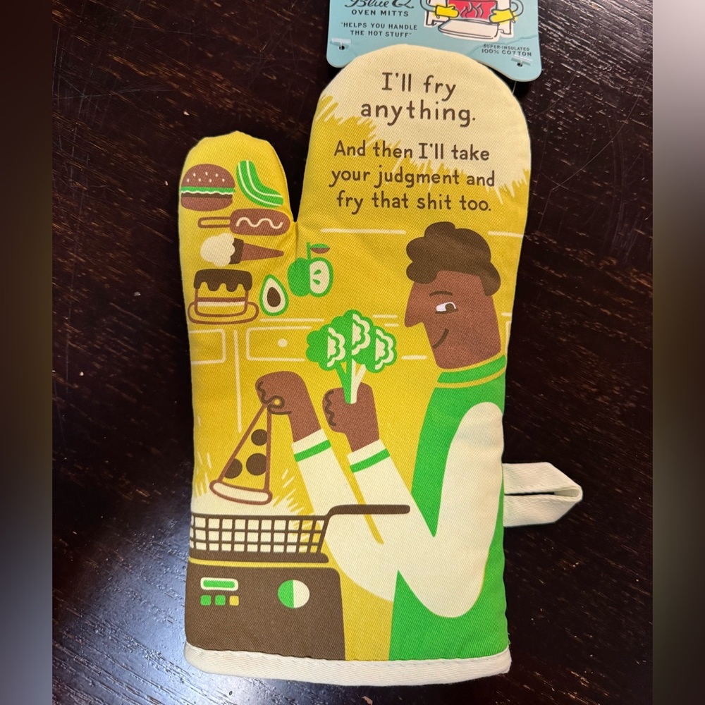 Blue Q Oven Mitt with Yellow and Green Design - Picture 7 of 7